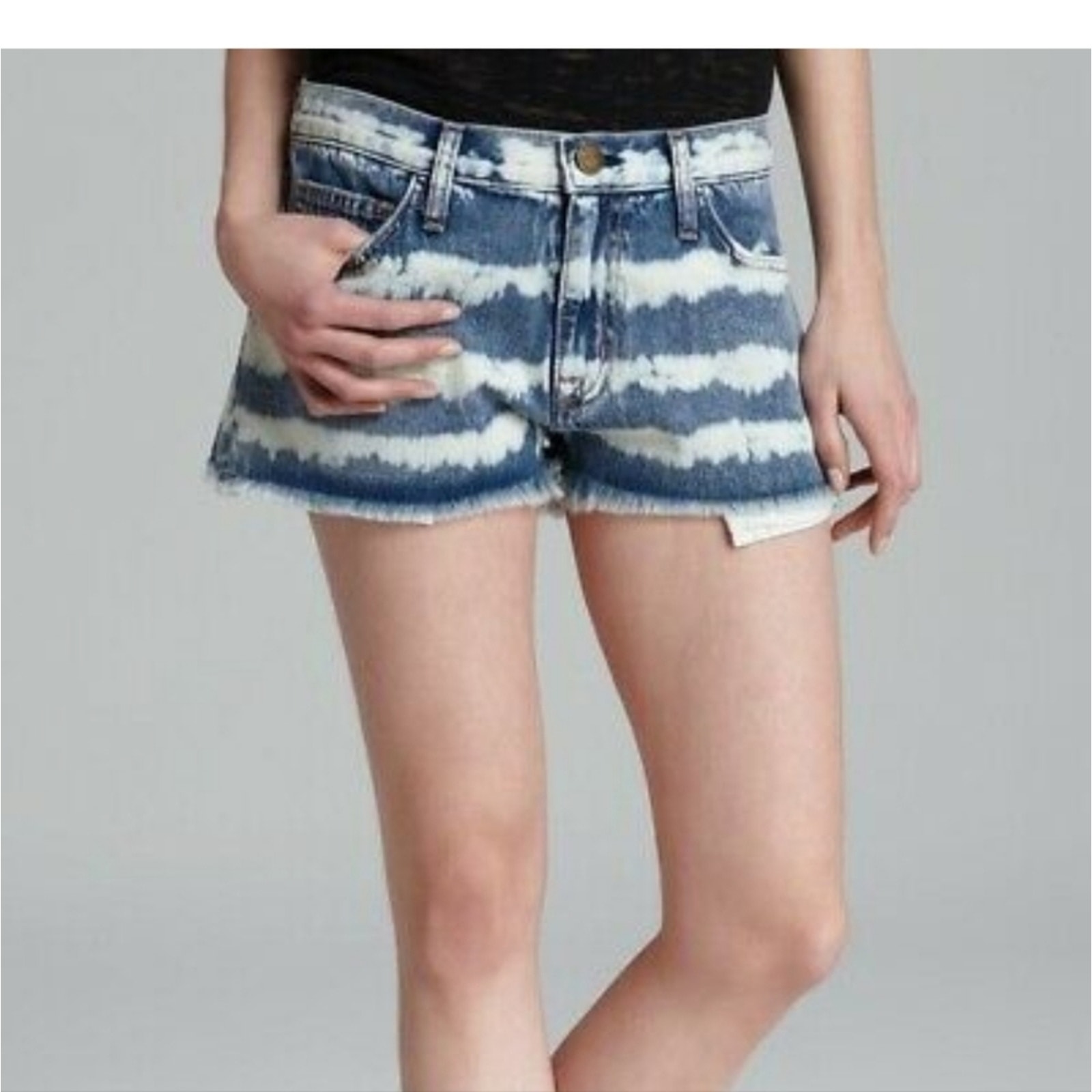 Current/Elliott Boyfriend Indigo Painted Stripe Boyfriend Jean Shorts Size 27